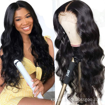 Factory Direct Sale U Part 150% Density Transparent Lace Peruvian Frontal Front Human Hair 613 Body Wave Wig